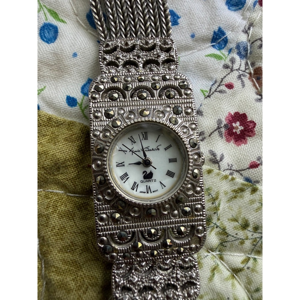 Gloria Vanderbilt Wristwatch Women OS Silver Marcasite Art Deco Quartz 3954